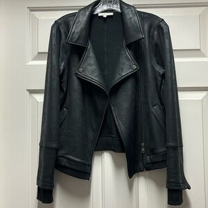 Grace & Lace black moto faux leather small bomber biker coat fleece